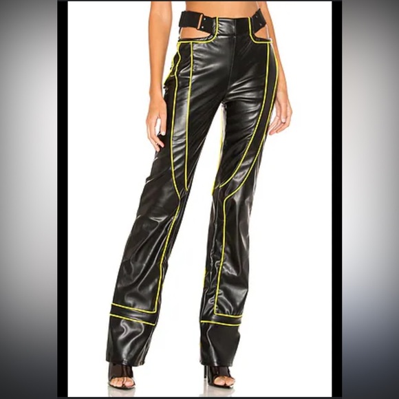 I.AM.GIA Nora Faux Leather Pant in Black and Yellow, Small - Picture 2 of 15